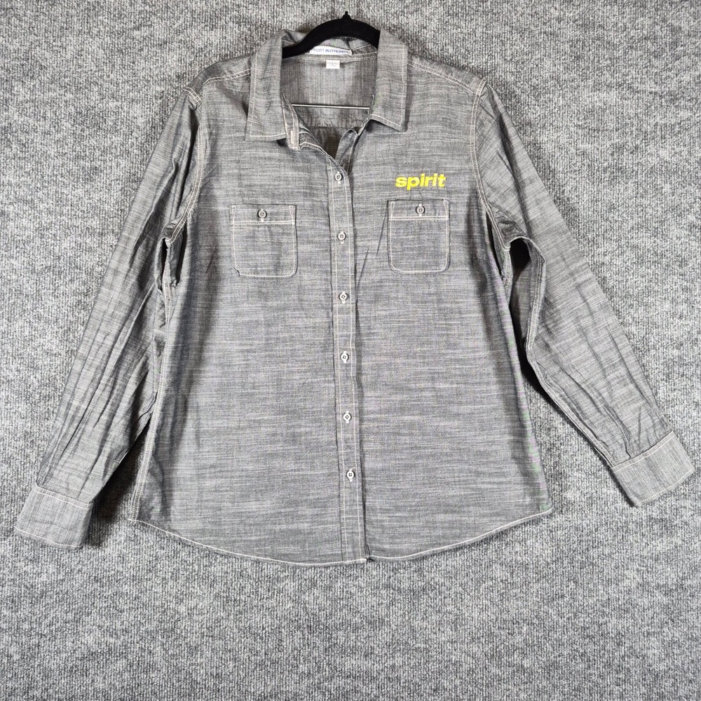 Port Authority Shirt Spirit airlines Logo Button Front L Gray Womens